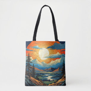 Kleurrijke zomersonsondergang in een canyon tote bag