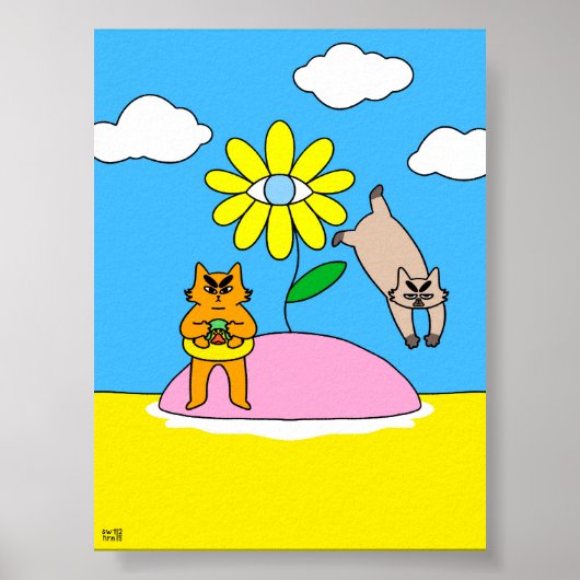 Kleurrijke Zomerstemming Kat Poster (Voorkant)