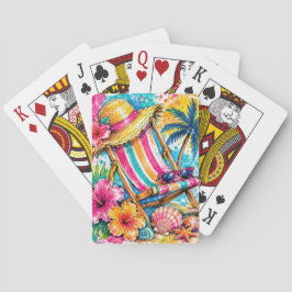 KLEURRIJKE ZOMERSTRANDSTOELEN & BLOEMEN POKERKAARTEN