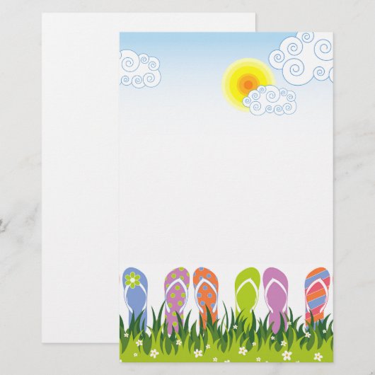 Kleurrijke zomerTeenslippers in de zon Briefpapier (Voorkant / Achterkant)