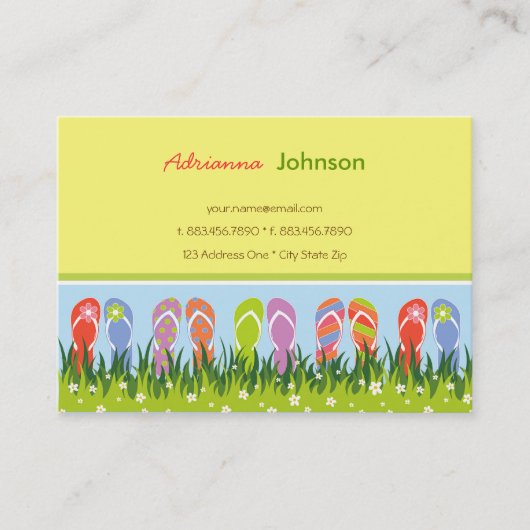 Kleurrijke zomerTeenslippers in de zon Visitekaartje (Voorkant)