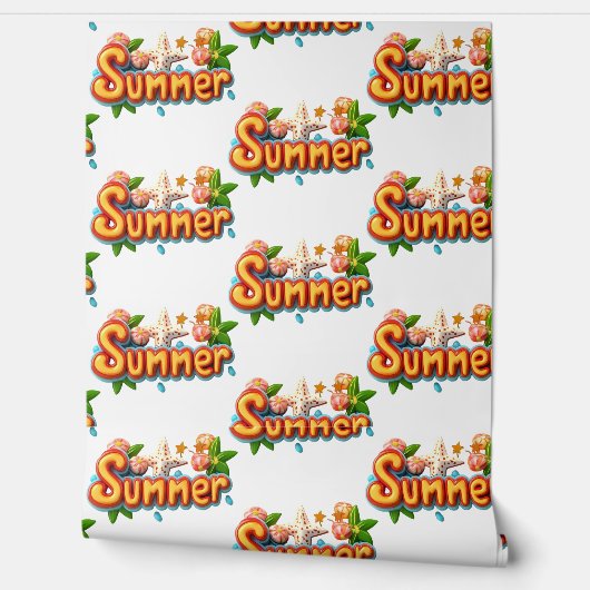 Kleurrijke zomertekst met strandelementen behang (Afrollen)