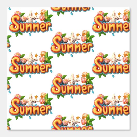 Kleurrijke zomertekst met strandelementen behang (Voorkant)