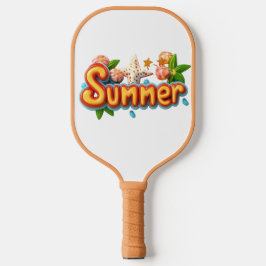 Kleurrijke zomertekst met strandelementen pickleball paddle