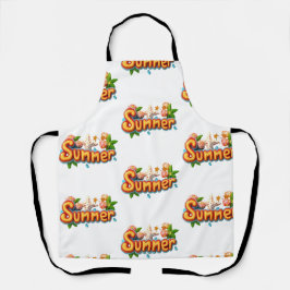 Kleurrijke zomertekst met strandelementen schort