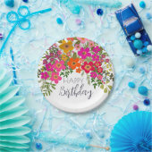 Kleurrijke zomertuin bloemen Happy Birthday Papieren Bordje (Feest)