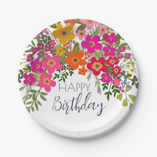 Kleurrijke zomertuin bloemen Happy Birthday Papieren Bordje (Voorkant)