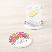 Kleurrijke zomertuin bloemen Happy Birthday Zandsteen Onderzetter (Zijkant)