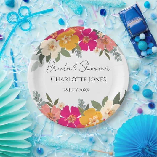 Kleurrijke zomertuin: heldere Floral Bride Shower Papieren Bordje (Feest)