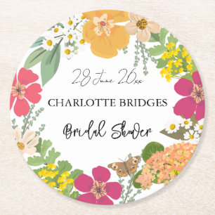 Kleurrijke zomertuin: heldere Floral Bride Shower Ronde Kartonnen Onderzetter