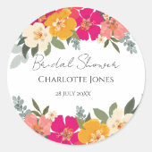 Kleurrijke zomertuin: heldere Floral Bride Shower Ronde Sticker (Voorkant)
