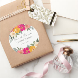 Kleurrijke zomertuin: heldere Floral Bride Shower Ronde Sticker