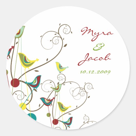 Kleurrijke Zomervogels Wervelt Chic Wedding Sticke Ronde Sticker (Voorkant)