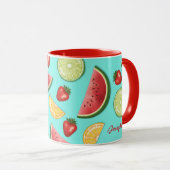Kleurrijke zomervruchten op blauw met aangepaste n mok (Voorkant rechts)