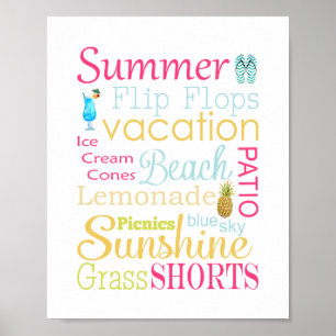 Kleurrijke zomerwoorden en -zinnen poster