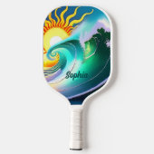 Kleurrijke zon en Surf Handtekening Pickleball Paddle (Achterkant)