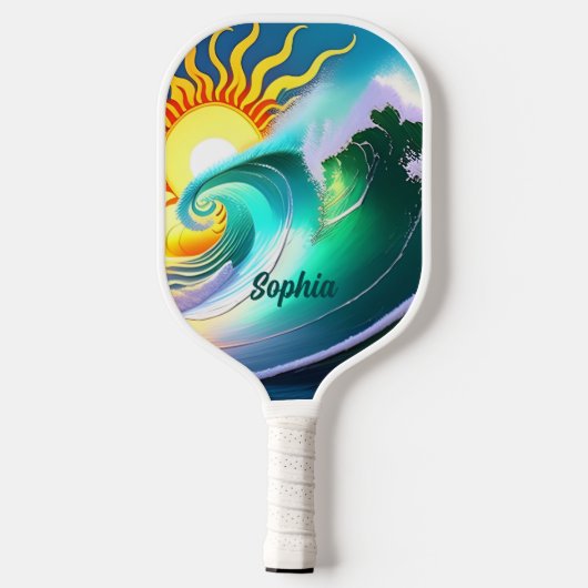 Kleurrijke zon en Surf Handtekening Pickleball Paddle (Achterkant)