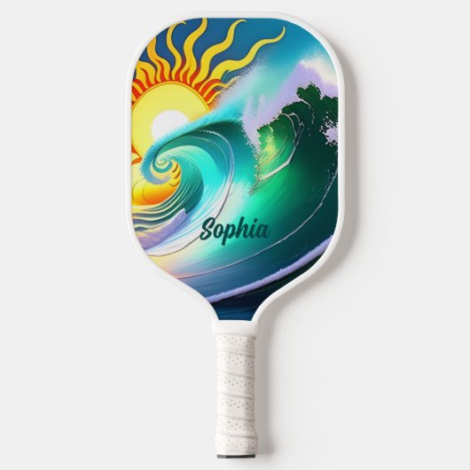 Kleurrijke zon en Surf Handtekening Pickleball Paddle (Voorkant)