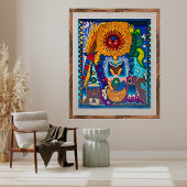 Kleurrijke zon Huichol Boho Mexicaanse kunst Poster