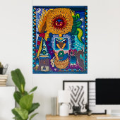 Kleurrijke zon Huichol Boho Mexicaanse kunst Poster (Thuiskantoor)