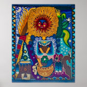 Kleurrijke zon Huichol Boho Mexicaanse kunst Poster (Voorkant)