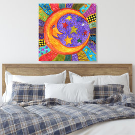 Kleurrijke Zon, Maan en Sterren Ingepakte Canvas Afdruk