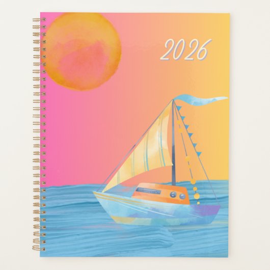 Kleurrijke Zon Maan Oceaan Zeilboot Planner (Voorkant)