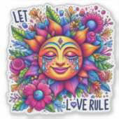 Kleurrijke zon met bloemenmotieven sticker (Voorkant)