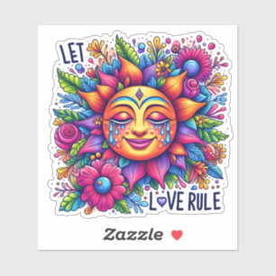 Kleurrijke zon met bloemenmotieven sticker