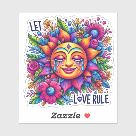 Kleurrijke zon met bloemenmotieven sticker (Vel)