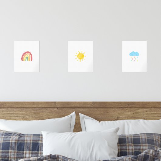 Kleurrijke Zon, Regenboog, Wolkenreeks van poster Muurkunst Sets (Slaapkamer)