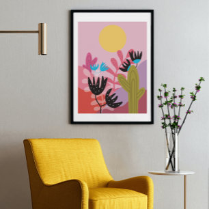 Kleurrijke zon woestijn moderne cactus deco kunstp poster