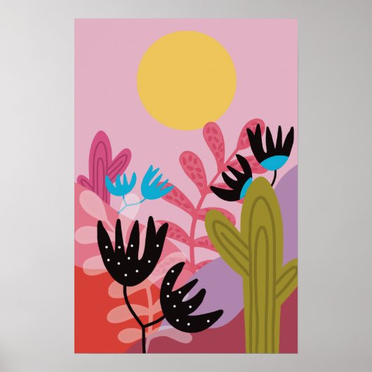 Kleurrijke zon woestijn moderne cactus deco kunstp poster (Voorkant)