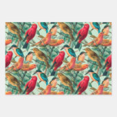 Kleurrijke zongvogels en groen lederen patroon inpakpapier vel (Voorkant 3)