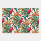 Kleurrijke zongvogels en groen lederen patroon inpakpapier vel (Voorkant)