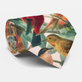 Kleurrijke zongvogels en groen lederen patroon stropdas (Opgerold)