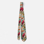 Kleurrijke zongvogels en groen lederen patroon stropdas (Achterkant)