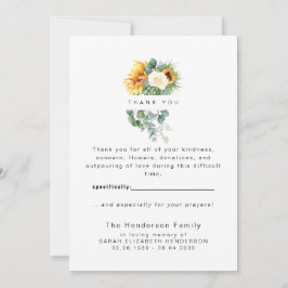 Kleurrijke Zonnebloem begrafenis Dank u Bedankkaart