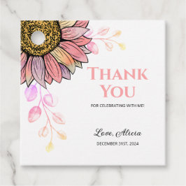 Kleurrijke Zonnebloem Bloemen Perzik Leaf Verjaard Bedankjes Labels