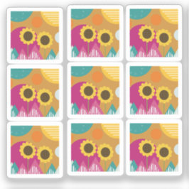 Kleurrijke zonnebloem botanisch bloemmotief sticker