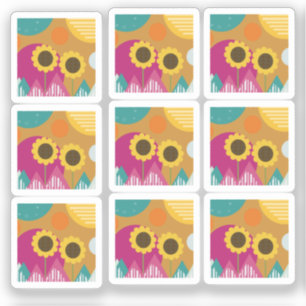 Kleurrijke zonnebloem botanisch bloemmotief sticker