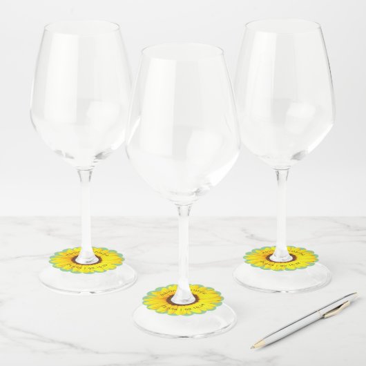 Kleurrijke Zonnebloem Bruidsdouche Wijnglaslabel (Set)