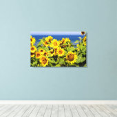 Kleurrijke zonnebloem in bloei canvas afdruk (Insitu (Houten vloer))