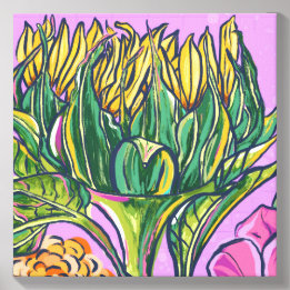 Kleurrijke Zonnebloem in Felle Kleuren Canvas Fototegel