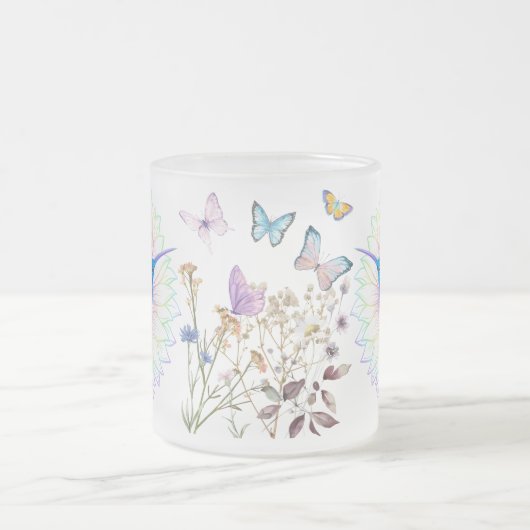 kleurrijke Zonnebloem kolibries Matglas Koffiemok (Center)