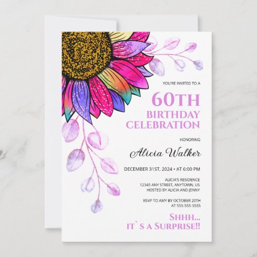 Kleurrijke Zonnebloem Paarse blad Verrassing Verja Kaart (Voorkant)