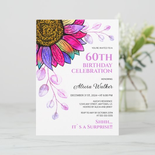 Kleurrijke Zonnebloem Paarse blad Verrassing Verja Kaart (Staand voorkant)