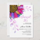 Kleurrijke Zonnebloem Paarse Leaf 16e Verjaardag Kaart (Voorkant)
