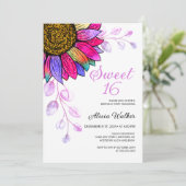 Kleurrijke Zonnebloem Paarse Leaf 16e Verjaardag Kaart (Staand voorkant)