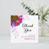 Kleurrijke Zonnebloem Paarse Leaf Verjaardag Dank Bedankkaart (Staand voorkant)